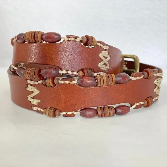 Omega Rustic Beaded Genuine Leather Belt M - Picture 3 of 4